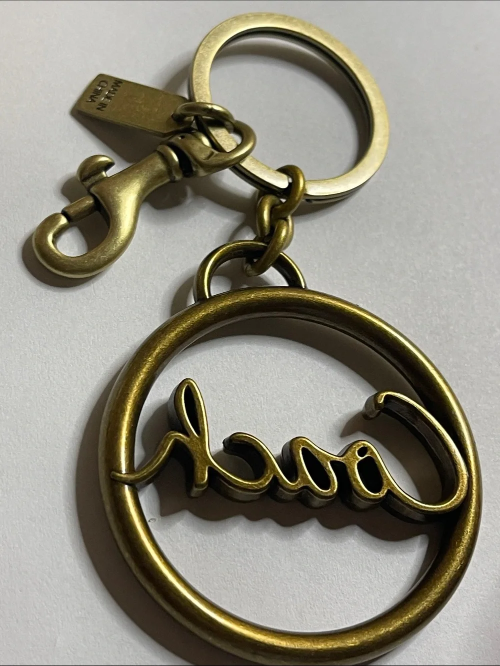 Coach Large Brass-Tone Script Circle Keyring/Bag Charm